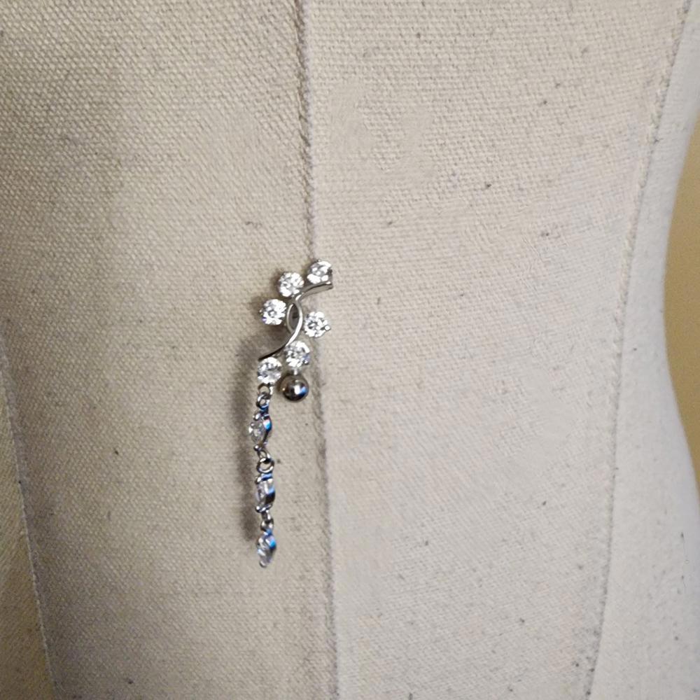 Silver Crystal Dangle Belly Button Ring - image 2